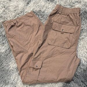 Tan Cargo Pants with Relaxed Fit and Adjustable Waistband